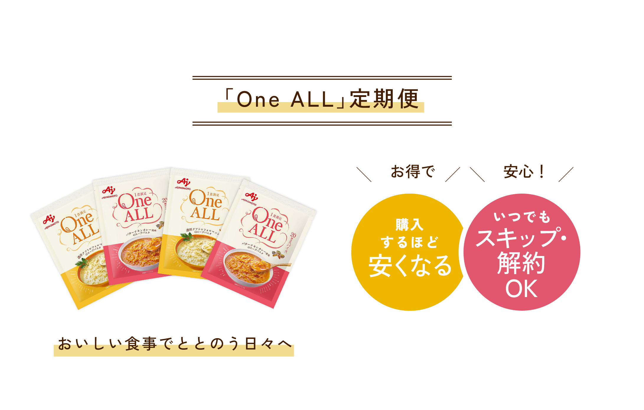 「One ALL」は定期便で　心身ともに健やかな毎日に　定期購入で初回20%OFF　安心！いつでも解約OK